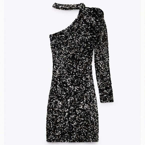 Zara Asymmetrical Sequin Mini Dress Size Small - Picture 12 of 12
